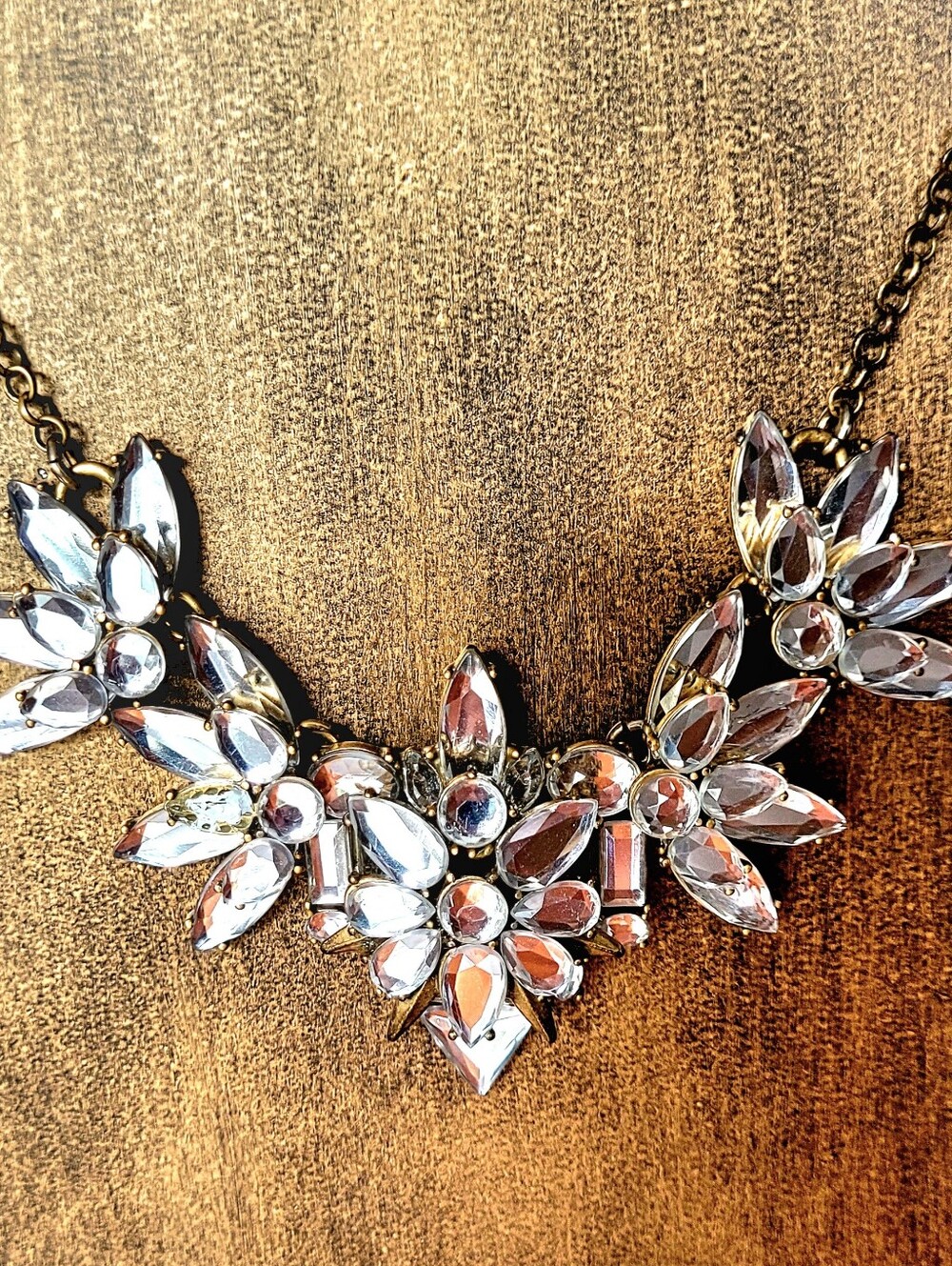 J. Crew Crystal Floral Necklace - Clear with Gold Tone